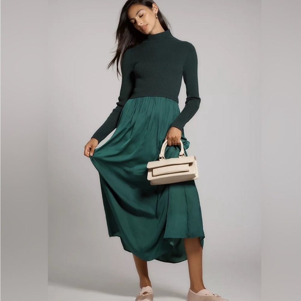 NWT Anthropologie Thea Twofer Sweater Maxi Dress Womens Holly Green Large